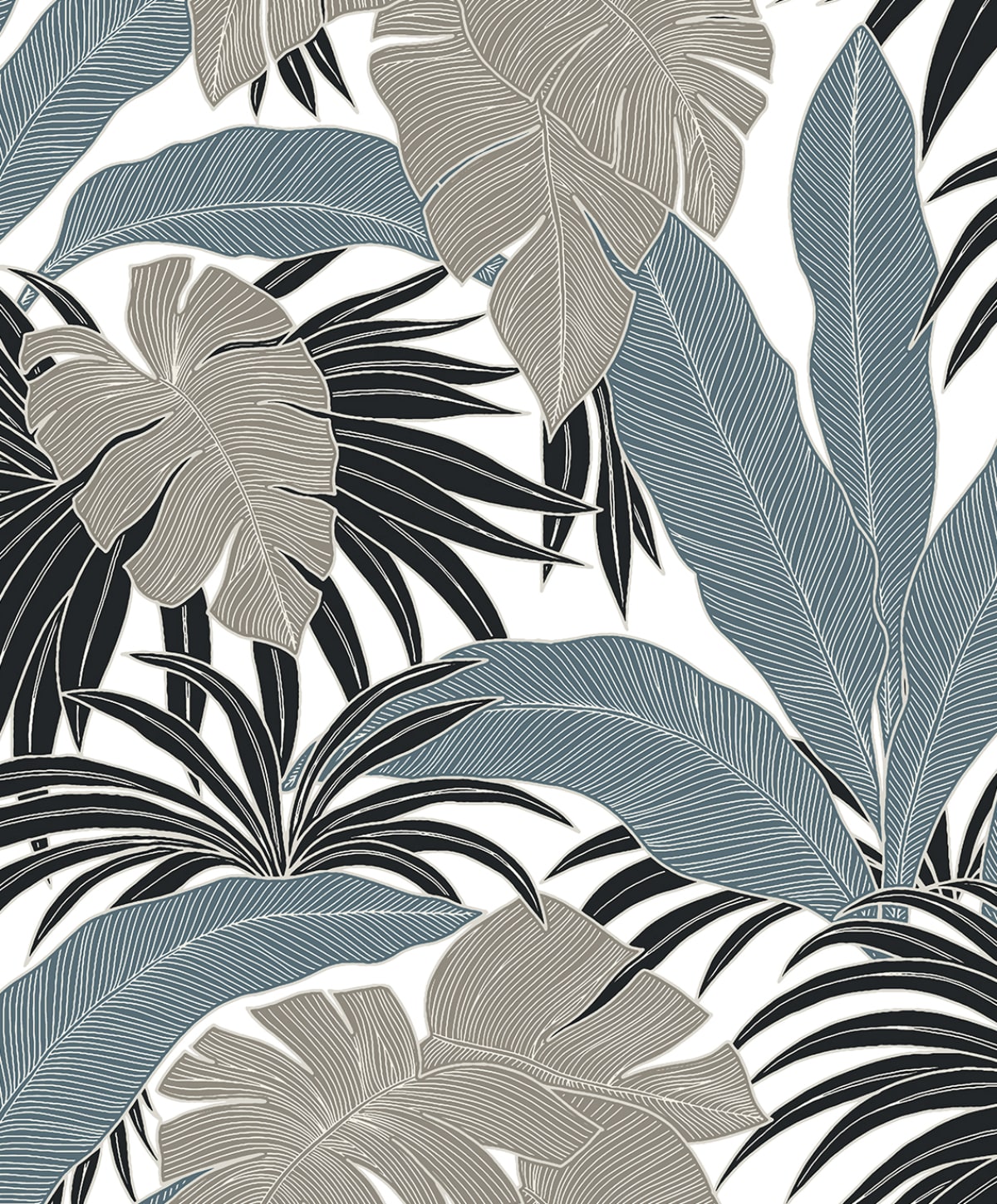 NW58708 NextWall NextWall Peel & Stick Wallpaper Laguna Leaf Bluestone & Grey