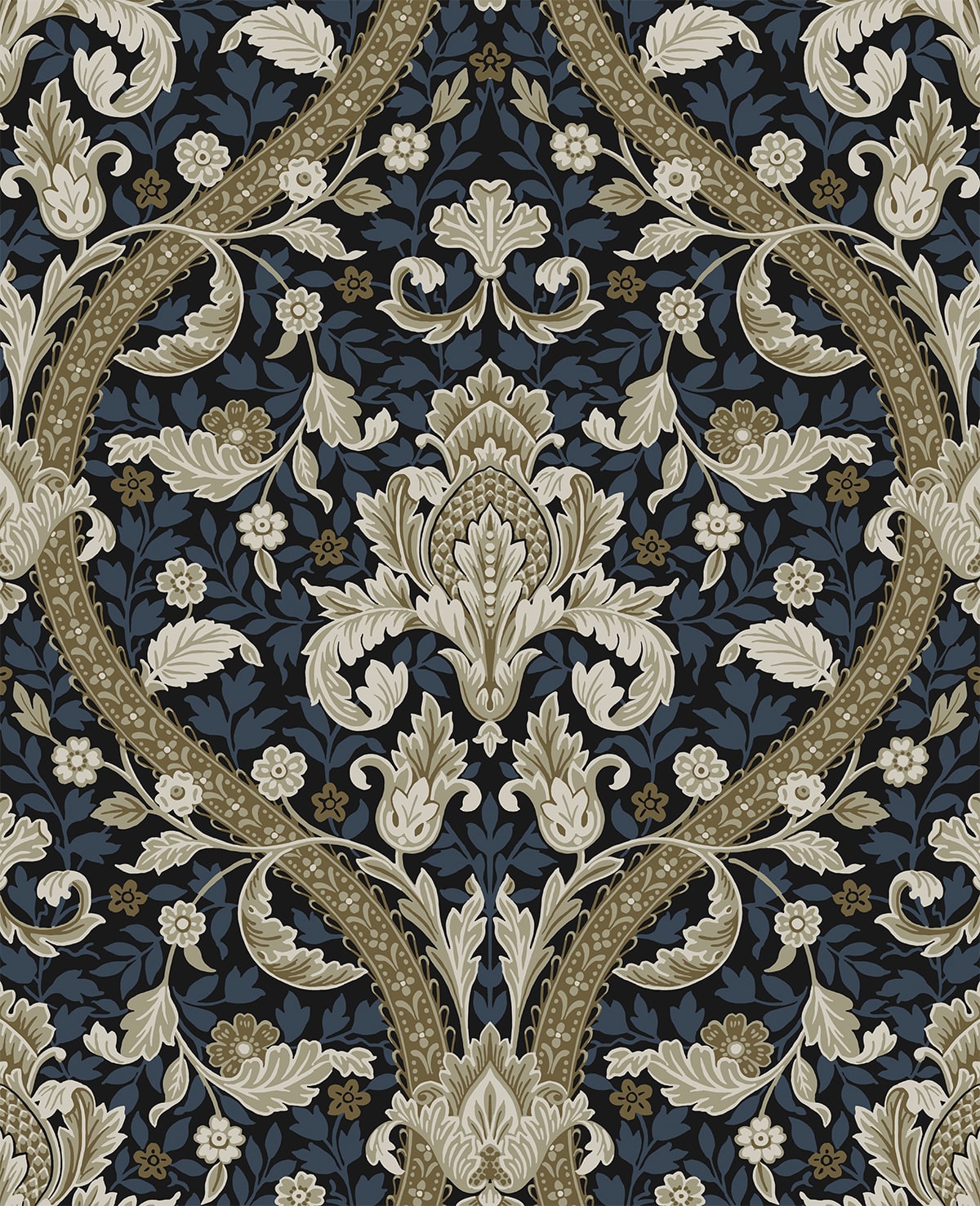 NW59002 NextWall NextWall Peel & Stick Wallpaper Acanthus Ogee Blue & Natural