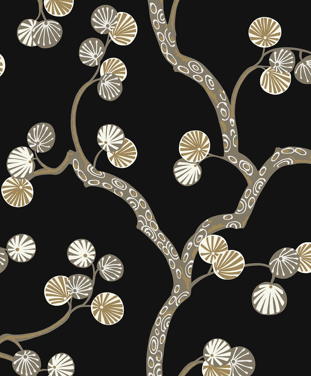 NW59810 NextWall NextWall Peel & Stick Wallpaper Woodland Whimsy Ebony & Gold
