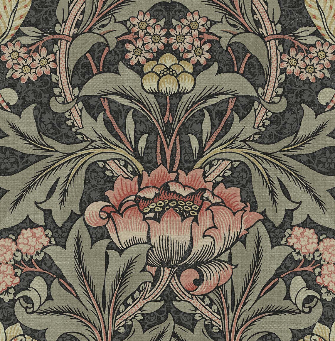 PR10001 Seabrook Designs Prepasted Online Wallpaper Acanthus Floral Prepasted Charcoal & Rosewood