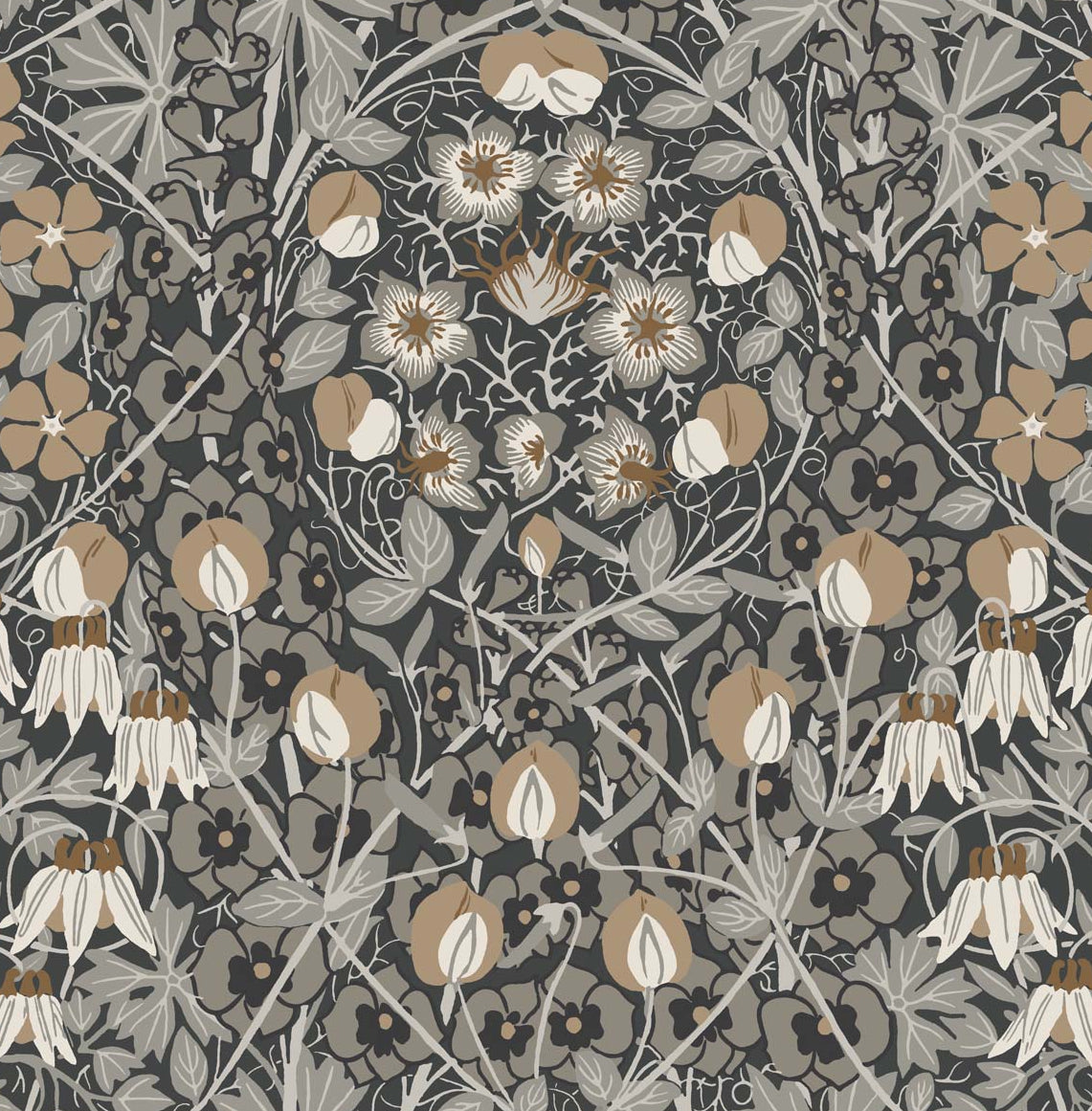 PR10405 Seabrook Designs Prepasted Online Wallpaper Tulip Garden Prepasted Wrought Iron & Chamois
