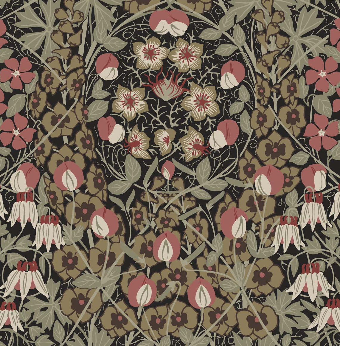 PR10406 Seabrook Designs Prepasted Online Wallpaper Tulip Garden Prepasted Ebony & Red Clay