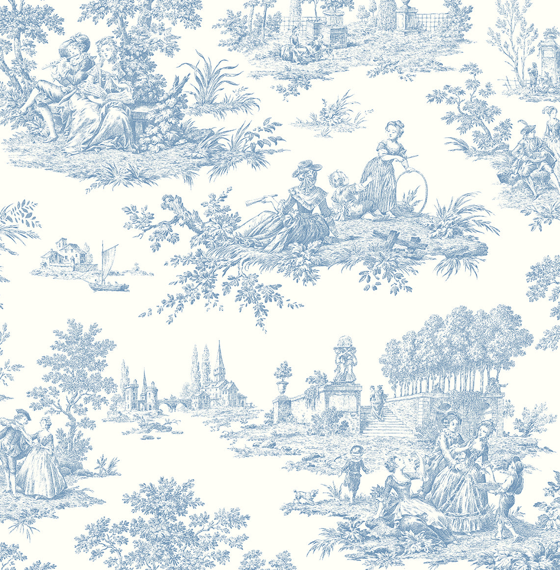 PR10602 Seabrook Designs Prepasted Online Wallpaper Chateau Toile Prepasted Blue Bell