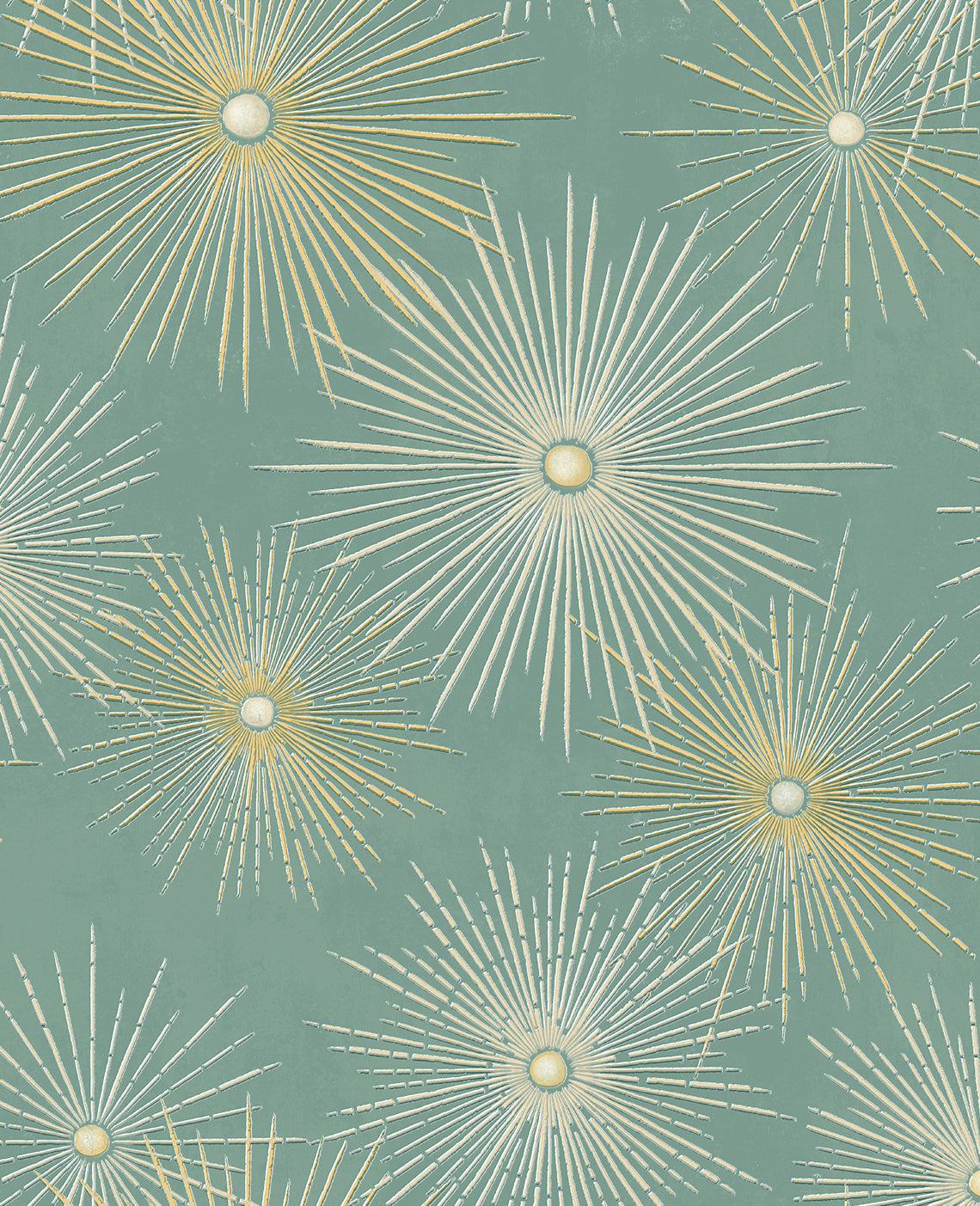 PR11004 Seabrook Designs Prepasted Online Wallpaper Starburst Geo Prepasted Teal & Gold