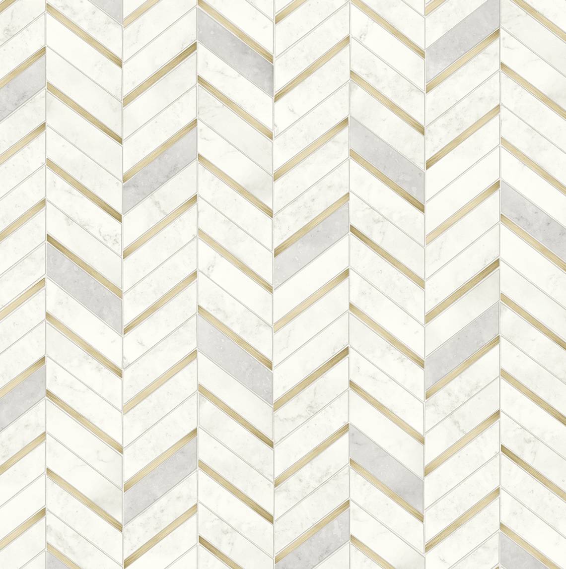 PR13105 Seabrook Designs Prepasted Online Wallpaper Chevron Faux Tile Gold & Pearl Grey