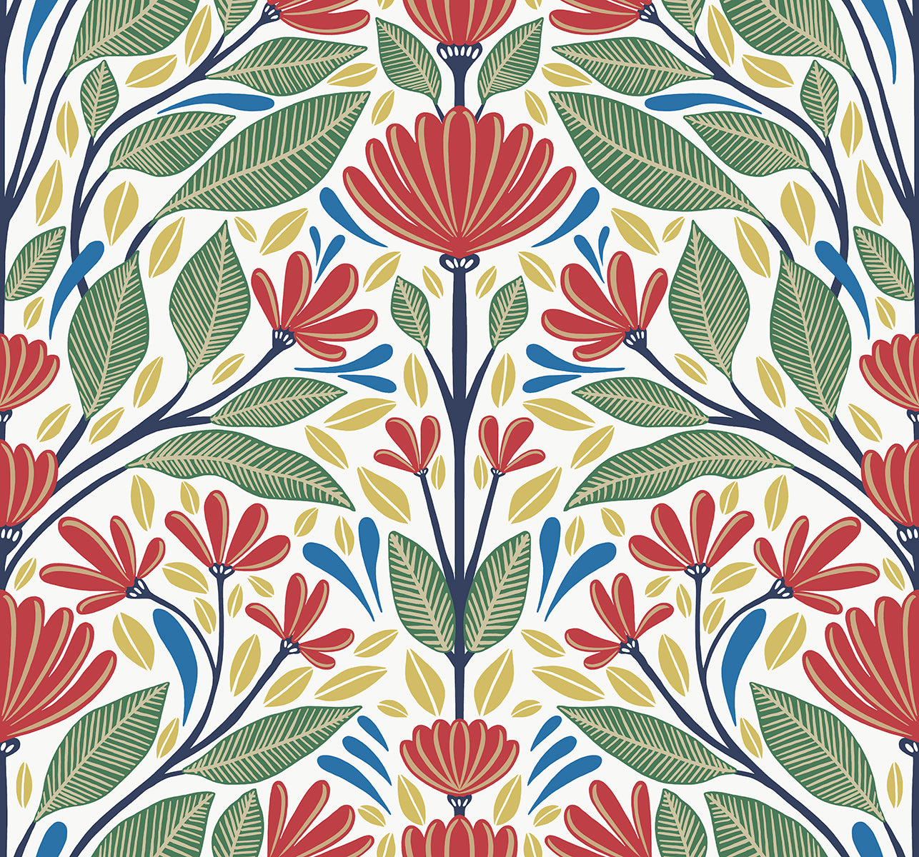 SC20601 Seabrook Designs Summer House Wallpaper Carmela Folk Floral Primaries