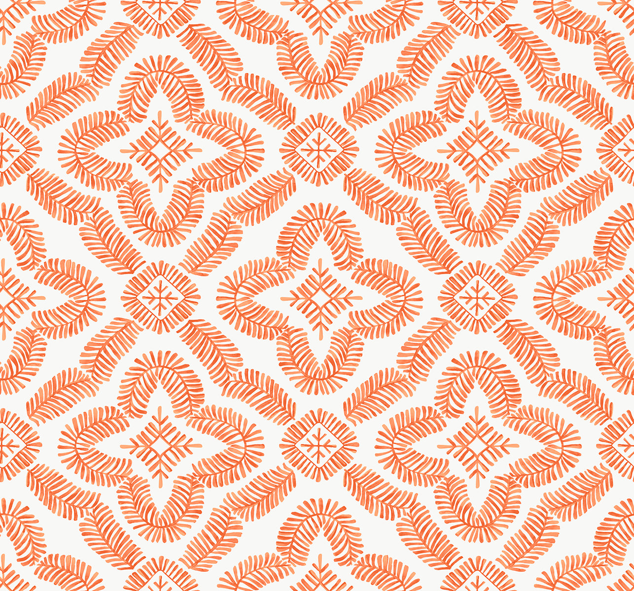 SC21301 Seabrook Designs Summer House Wallpaper Talia Botanical Medallion Salmon