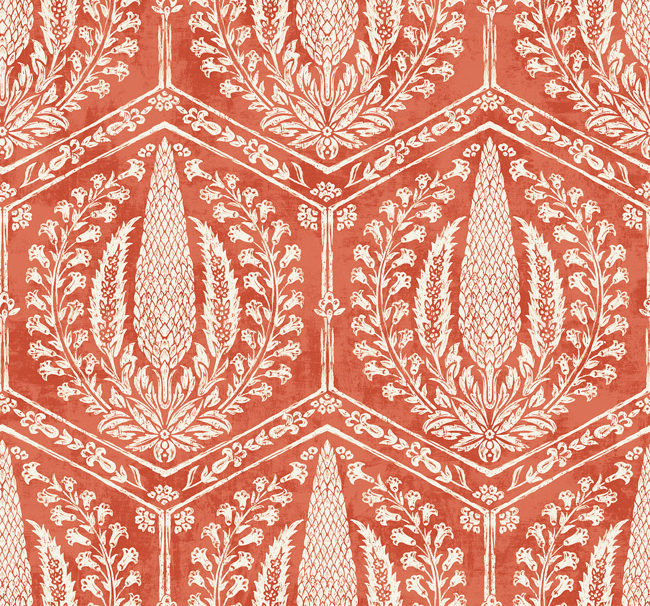 SC21401 Seabrook Designs Summer House Wallpaper Cyrus Harvest Red Terracotta