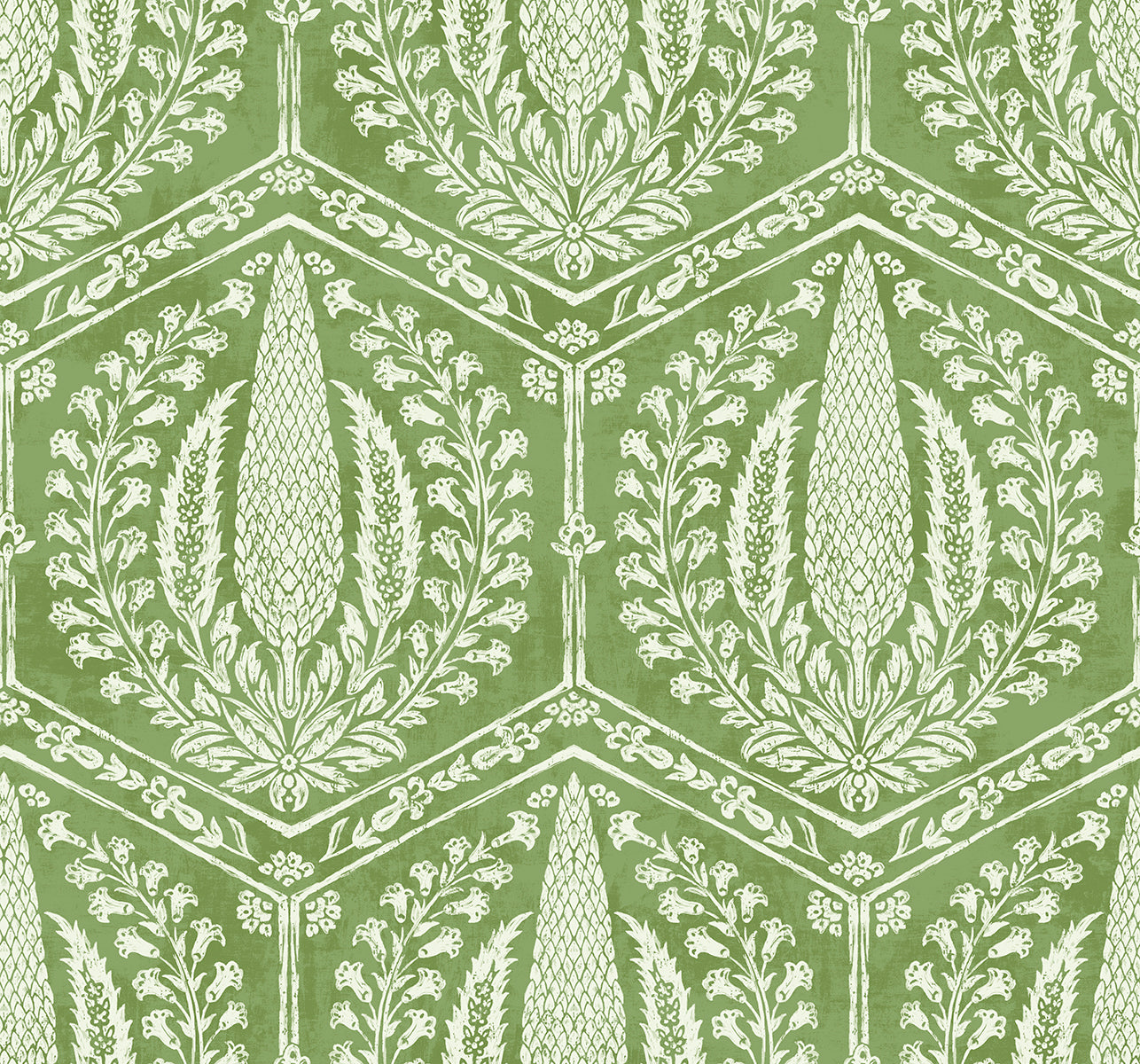 SC21404 Seabrook Designs Summer House Wallpaper Cyrus Harvest Courtyard Green