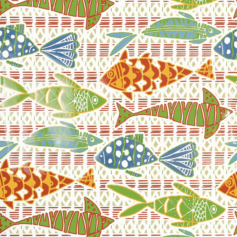 T15869 Thibaut Coral and Blue Wallpaper