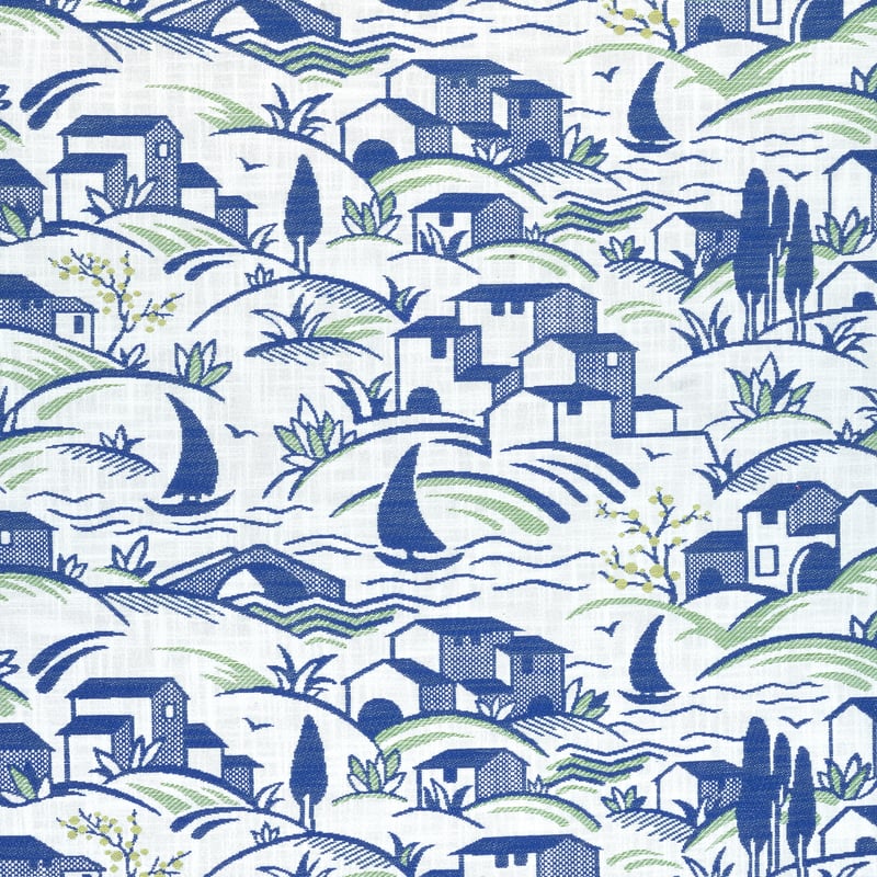 W73525 Thibaut Marine and Apple Green Fabric