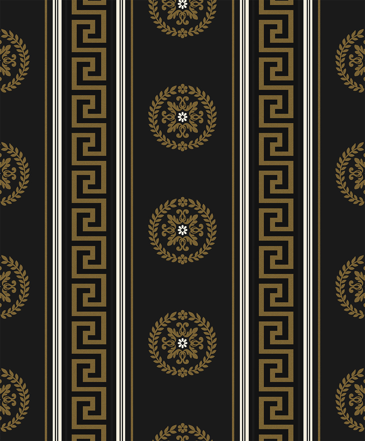 WH40106 Seabrook Designs Piano Wallpaper Classico Medallion Stripe Black & Metallic Gold