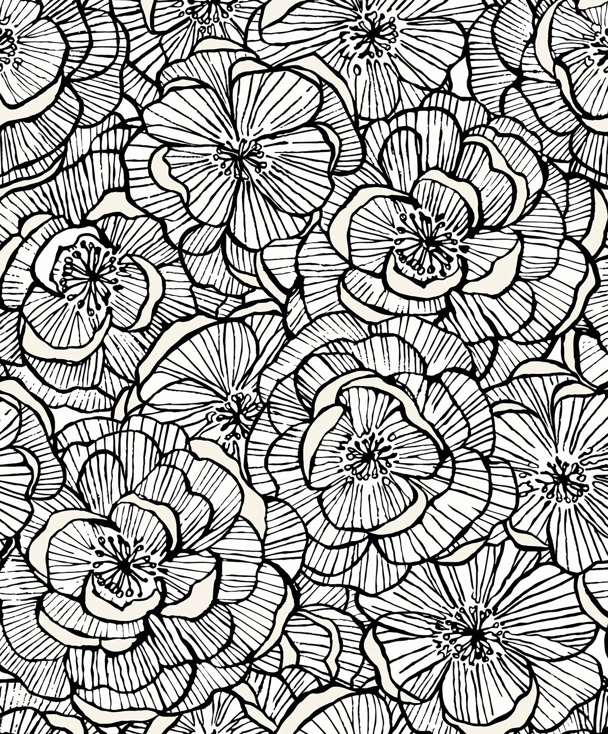 WH40810 Seabrook Designs Piano Wallpaper Alejandra Floral Metallic Ivory & Nightfall