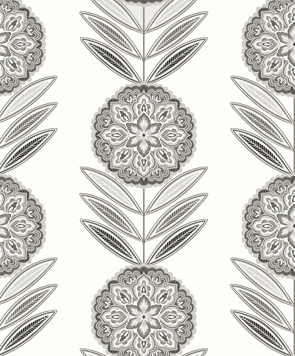 WH41118 Seabrook Designs Piano Wallpaper Belle Floral Stripe Mushroom