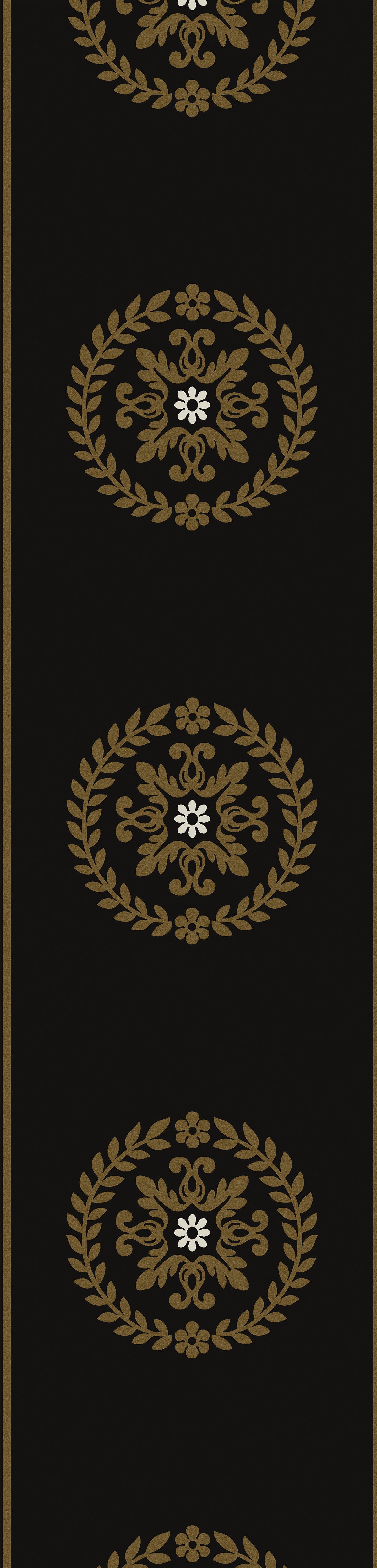 WH42206 Seabrook Designs Piano Wallpaper Ronan Medallion Border Black & Metallic Gold