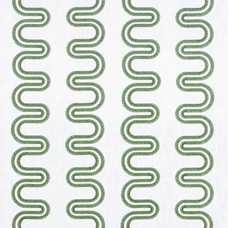 AF9635 HERRIOT WAY EMBROIDERY Green on White Anna French Fabric