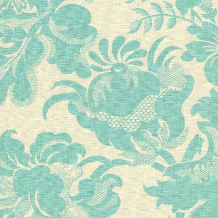 306085F DES GARDES Turquoise on Tint Quadrille Fabric
