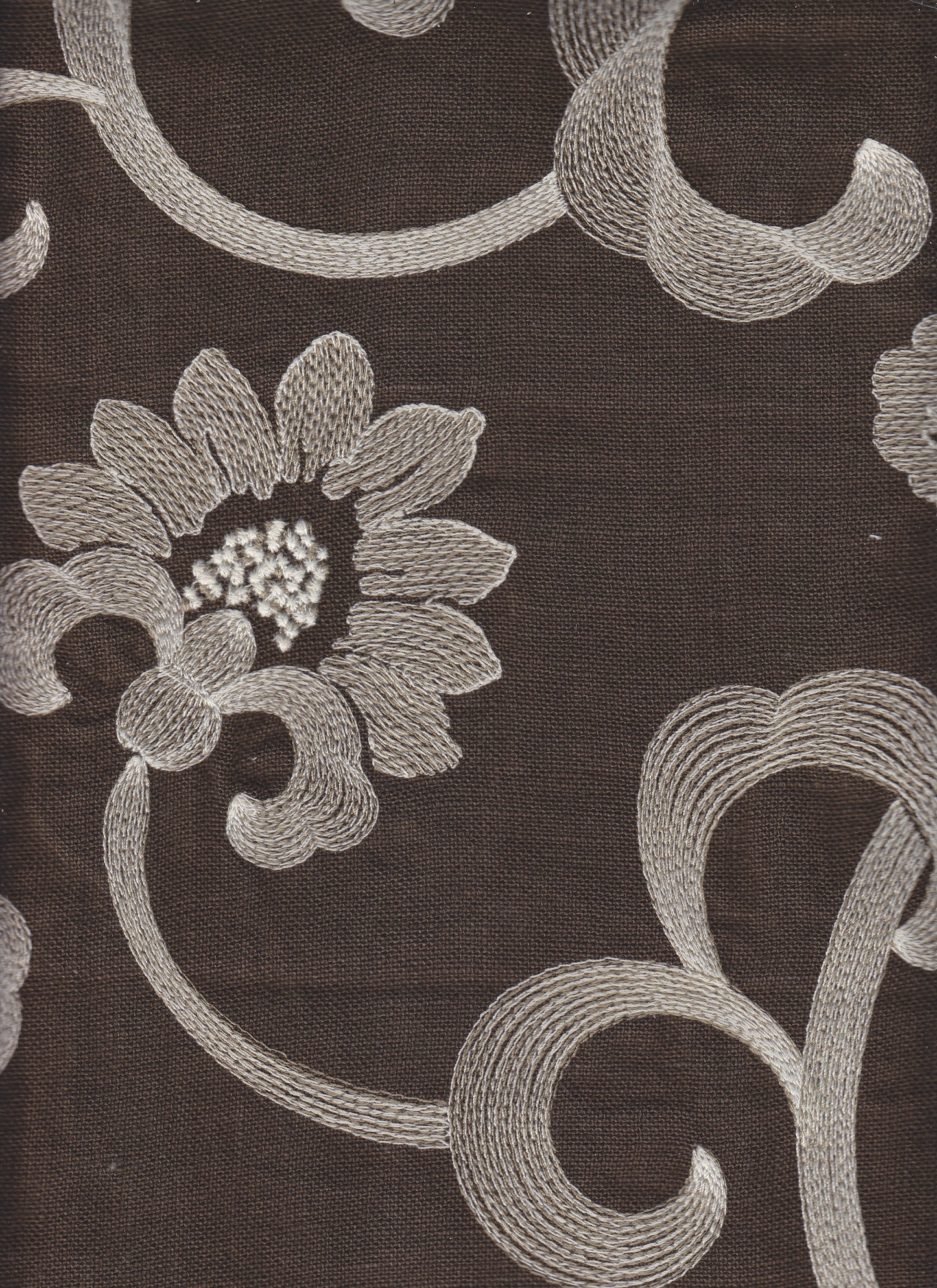 020130T-E Ashley Falls Embroidery Beige Brown Quadrille Fabric