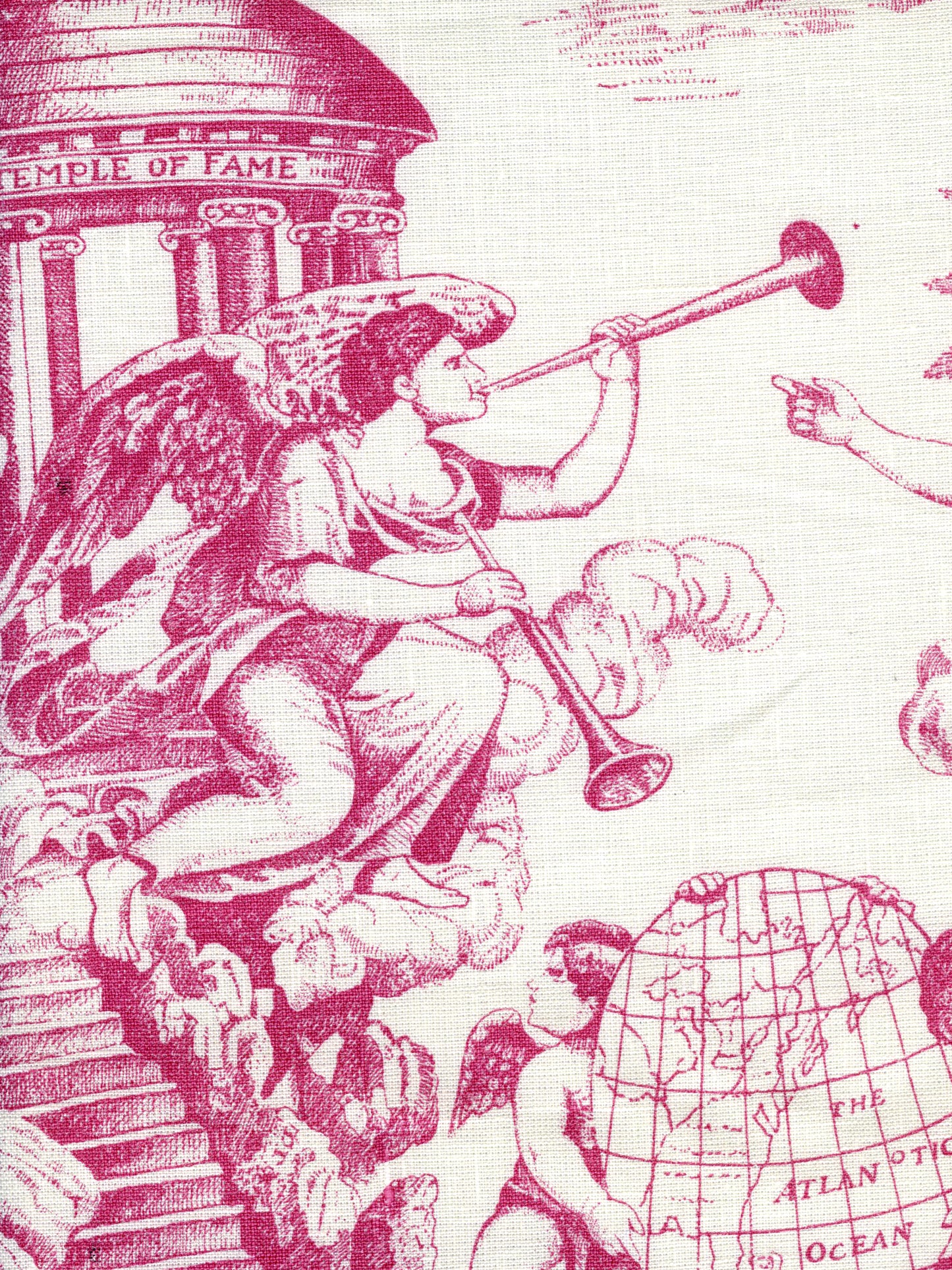 302712F-CU INDEPENDENCE ENGRAVING Rose on Tinted Linen Quadrille Fabric