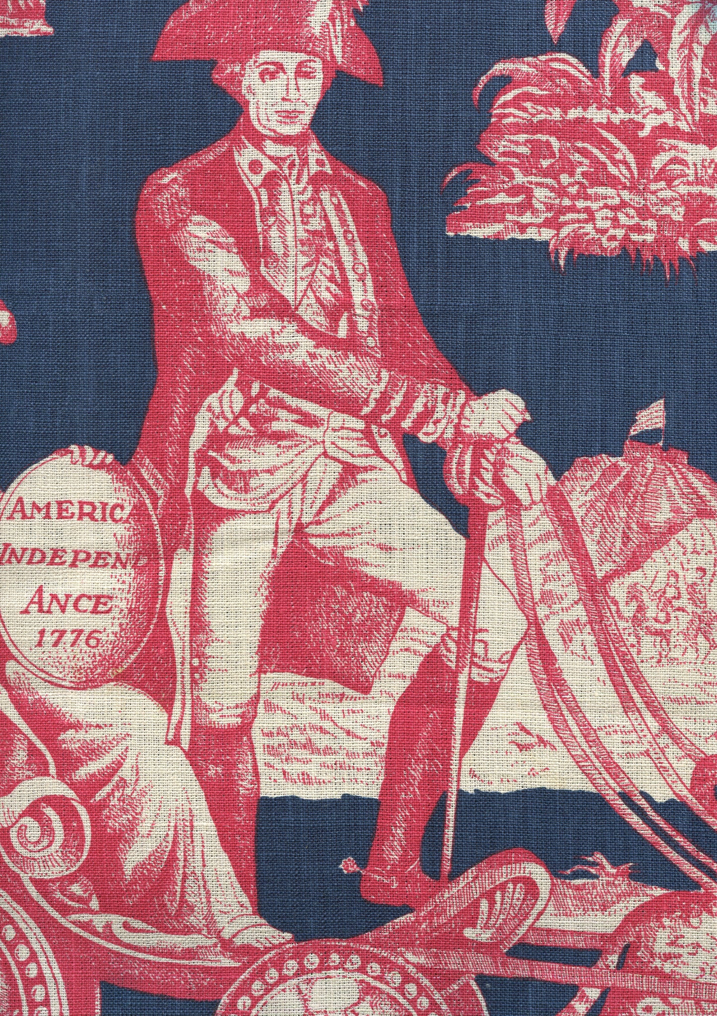 302290F-CU INDEPENDENCE TOILE Red Flag Blue on Linen Quadrille Fabric