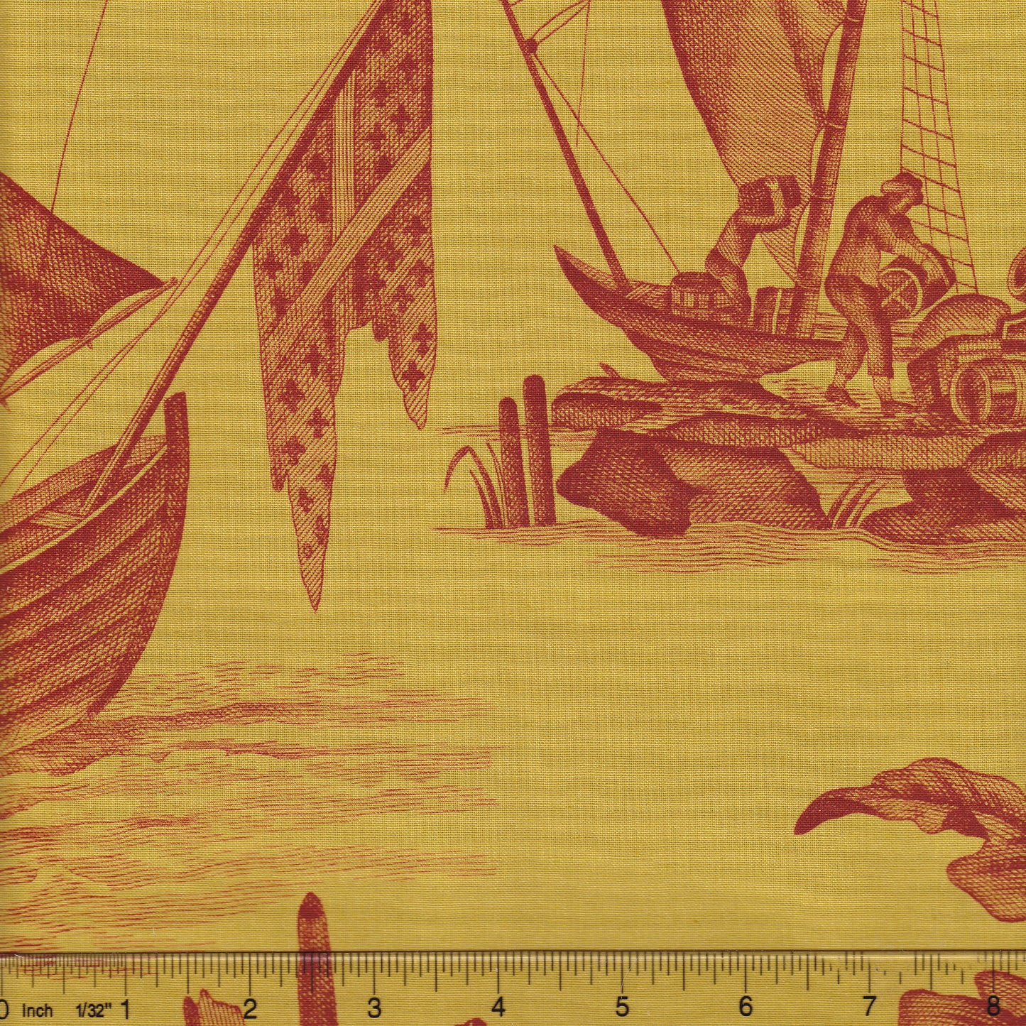 1597-13 LAFAYETTE TOILE Jaune Corail Quadrille Fabric