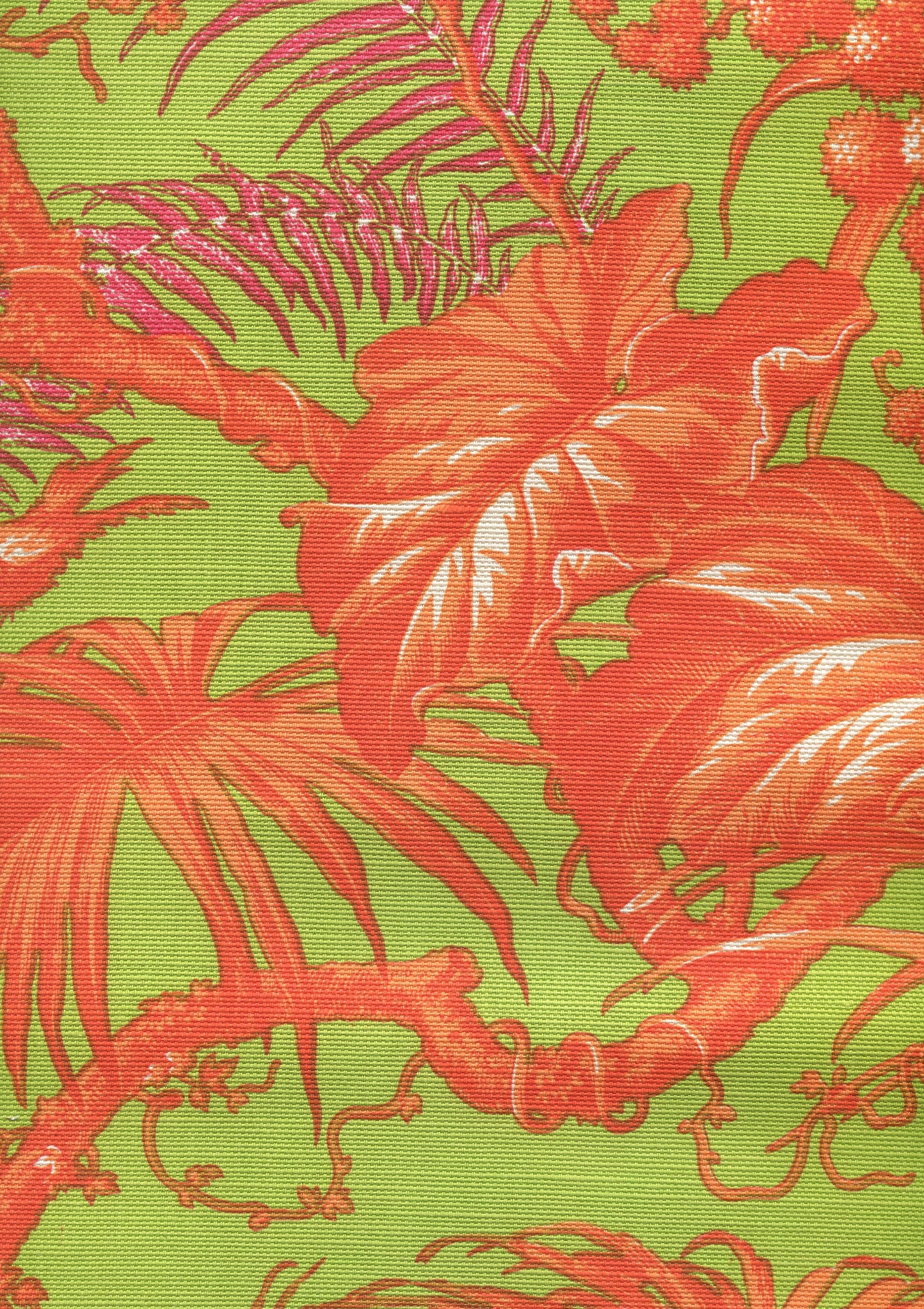 306277FLC Tropique Multi Blotch Multi Orange Pink Green on cotton/linen Quadrille Fabric