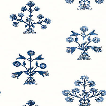 T10665 INDIAN FLOWER Blue Thibaut Wallpaper