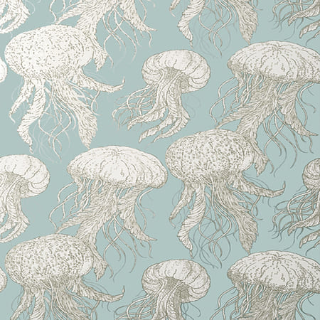 T13170 JELLY FISH BLOOM Aqua Thibaut Wallpaper
