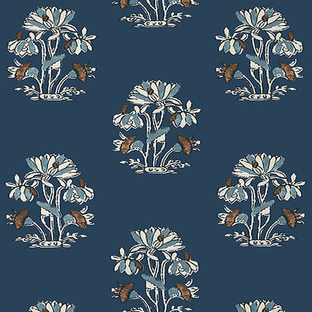 T13203 LILY FLOWER Navy Thibaut Wallpaper