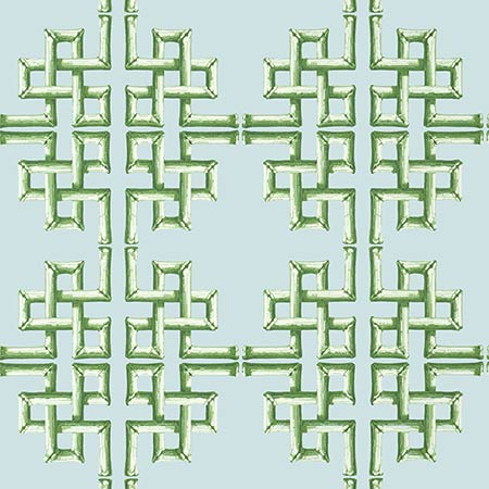 T13903 BOCA BAMBOO Green And Blue Thibaut Wallpaper