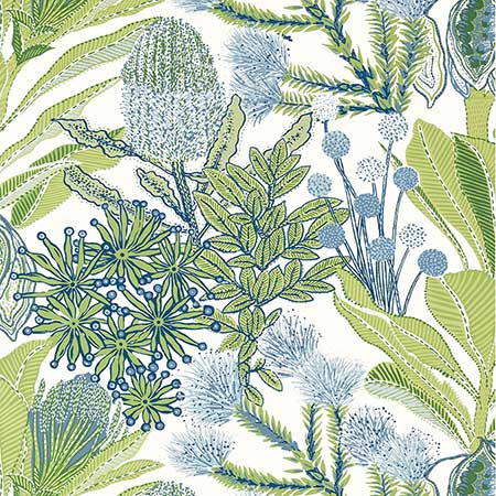 T13923 PROTEA Green And Blue Thibaut Wallpaper