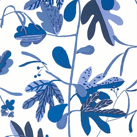 T16211 MATISSE LEAF Blue And White Thibaut Wallpaper