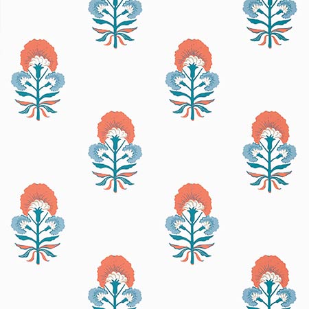 T16213 TYBEE BUD French Blue And Coral Thibaut Wallpaper