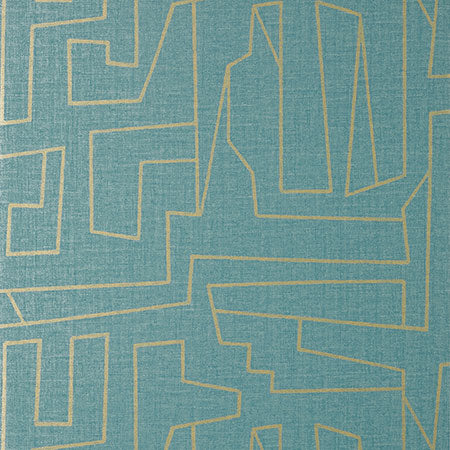 T41032 MATRIX Metallic Gold And Teal Thibaut Wallpaper
