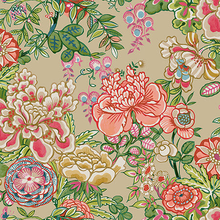 T42019 PEONY GARDEN Beige Thibaut Wallpaper