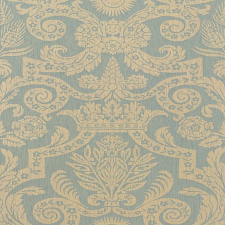 T6025 HARVARD DAMASK Pearl On Aqua Thibaut Wallpaper