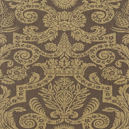 T6026 HARVARD DAMASK Metallic On Brown Thibaut Wallpaper