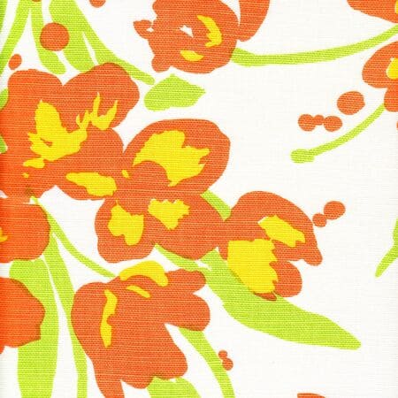 020072M TULIP MULTICOLOR Orange Yellow Green on White Quadrille Fabric