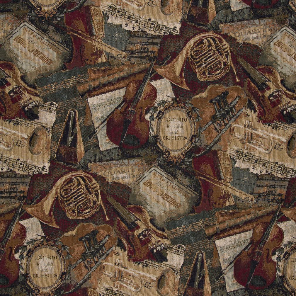 1010 Novelty Music Hall Brown,Green Charlotte Fabrics