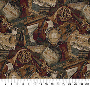1010 Novelty Music Hall Brown,Green Charlotte Fabrics