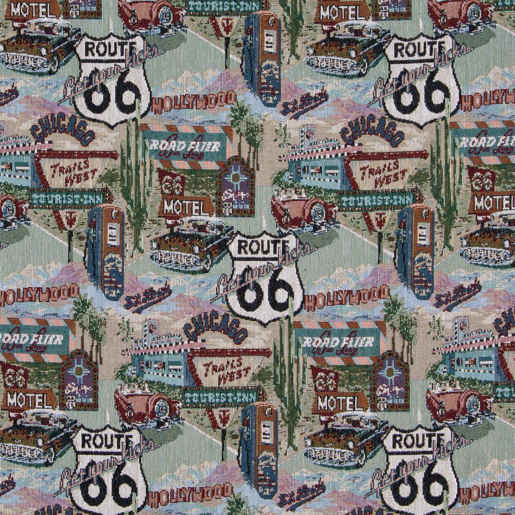 1011 Novelty Route 66 Aqua & Teal,Green Charlotte Fabrics