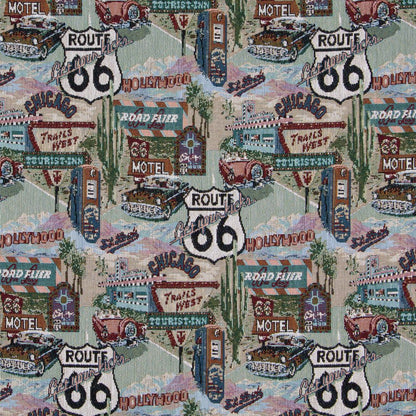 1011 Novelty Route 66 Aqua & Teal,Green Charlotte Fabrics