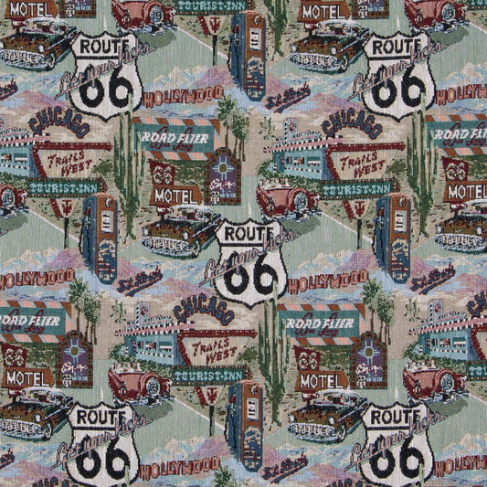 1011 Novelty Route 66 Aqua & Teal,Green Charlotte Fabrics