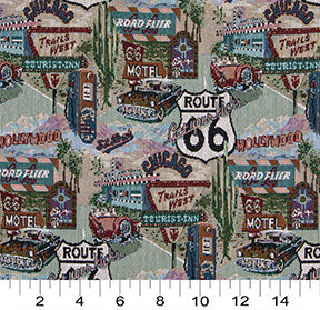 1011 Novelty Route 66 Aqua & Teal,Green Charlotte Fabrics