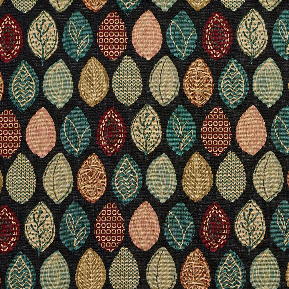 10640-02 Abstract & Geometric,Leaves nan Aqua & Teal,Black Charlotte Select