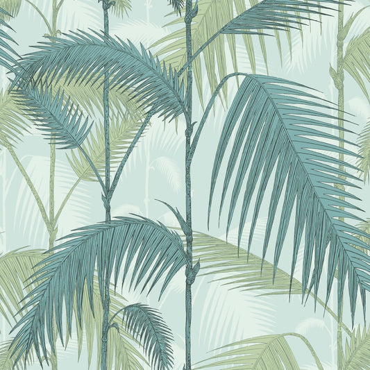 112/1001-CS PALM JUNGLE PRINT ROOM BLUE/MINT COLE & SON Wallpaper