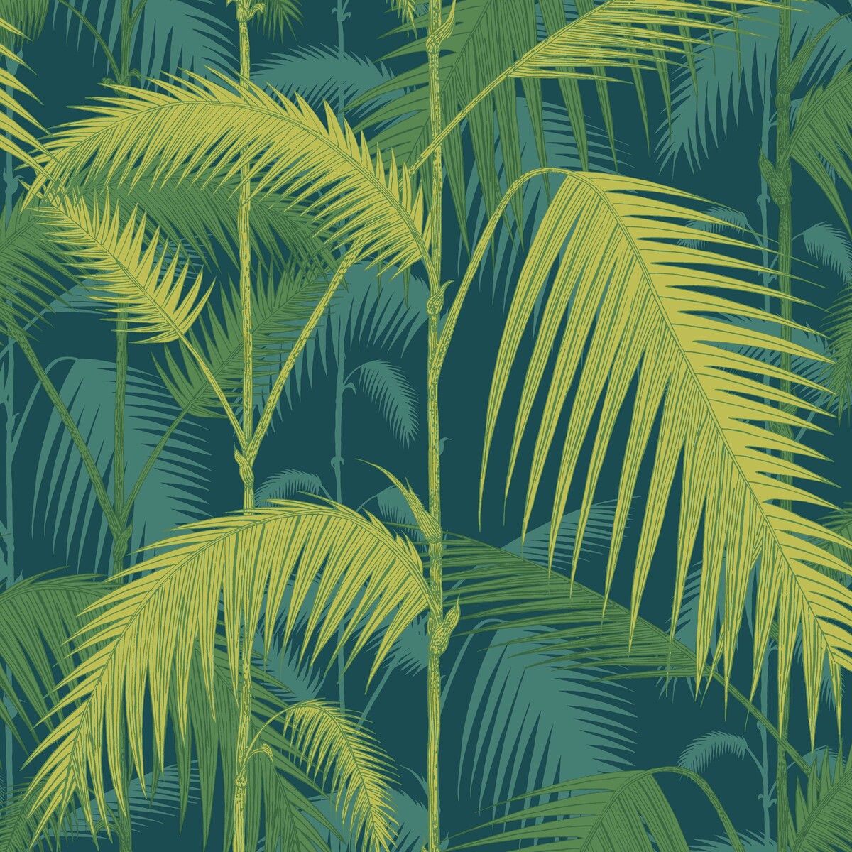 112/1002-CS PALM JUNGLE PETROL/LIME COLE & SON Wallpaper