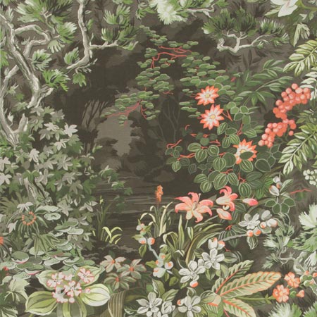 115/4011-CS WOODLAND Coral Olive Charcoal Cole & Son Wallpaper