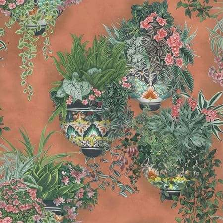 117/9025-CS Talavera Rose & Spring Green On Terracotta Cole & Son Wallpaper