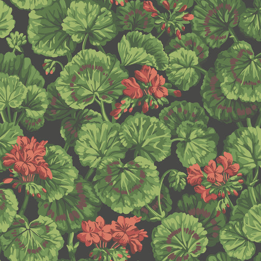 117/11033-CS Geranium Rouge & Leaf Greens On Black Cole & Son Wallpaper